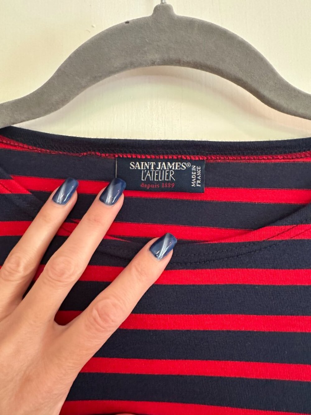 Saint James GALATHEE II Breton Striped Top Navy/Red wm sz 10 (slim) - Picture 3 of 11